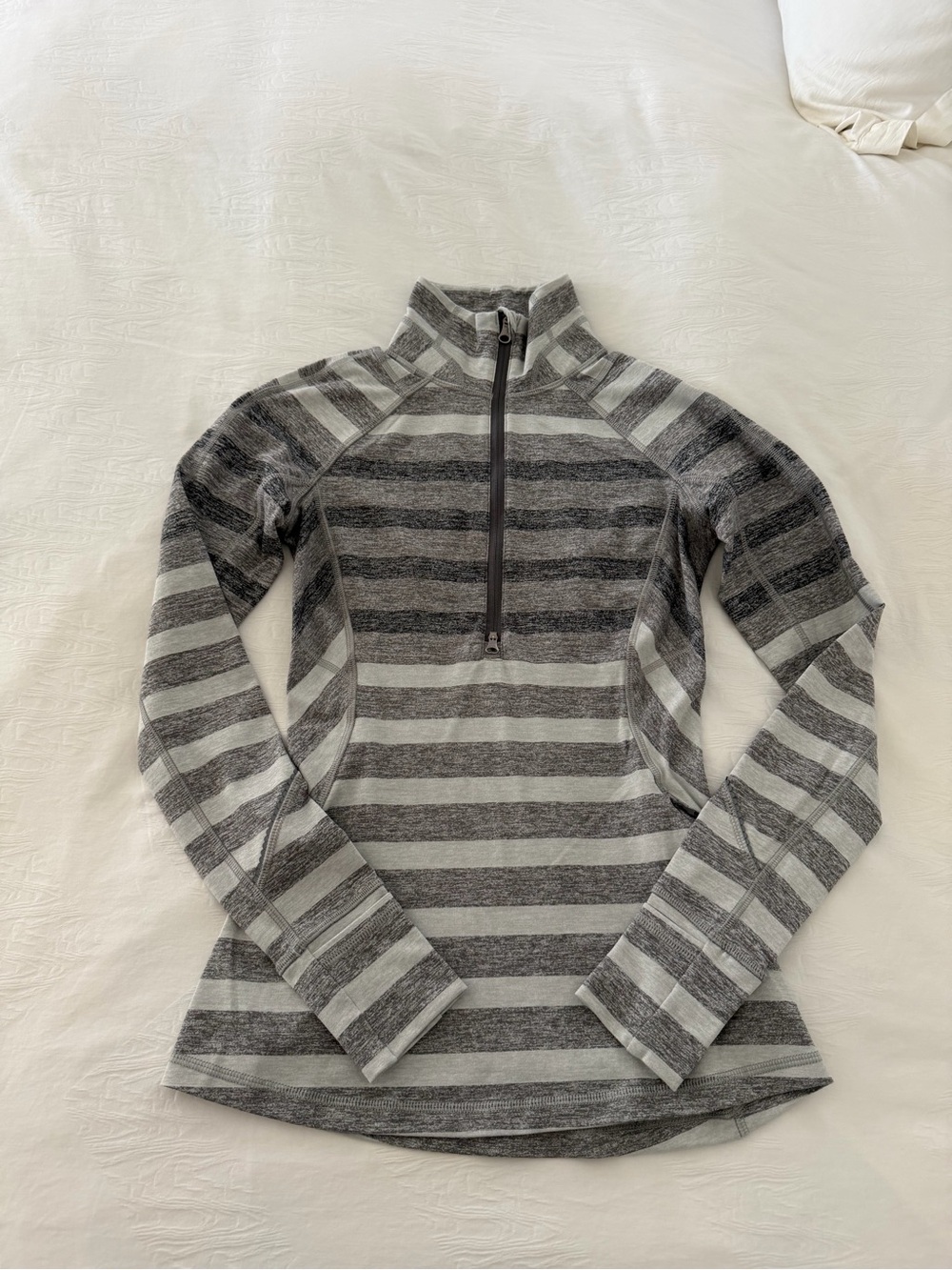 lululemon athletica Gray Striped Half-Zip Long-Sleeve Top
